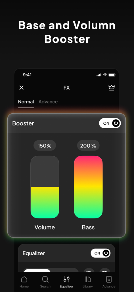 Speaker & Headphones Connect - Aplicación Speaker and Headphones Connect mostrando controles de volumen y amplificador de graves