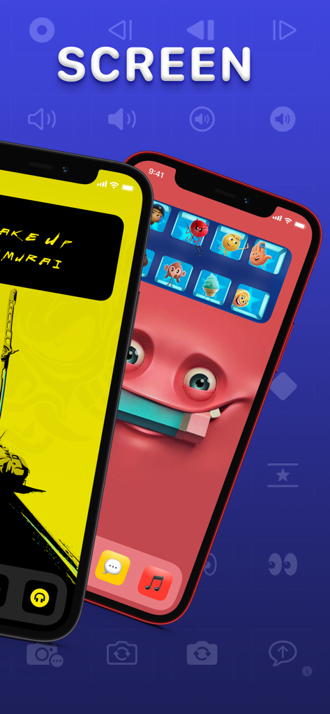 Dos iPhones mostrando temas de pantalla de inicio personalizados con íconos artísticos de aplicaciones y fondos de pantalla creativos.