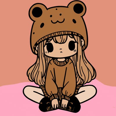 a girl wearing a frog hat and some frog socks