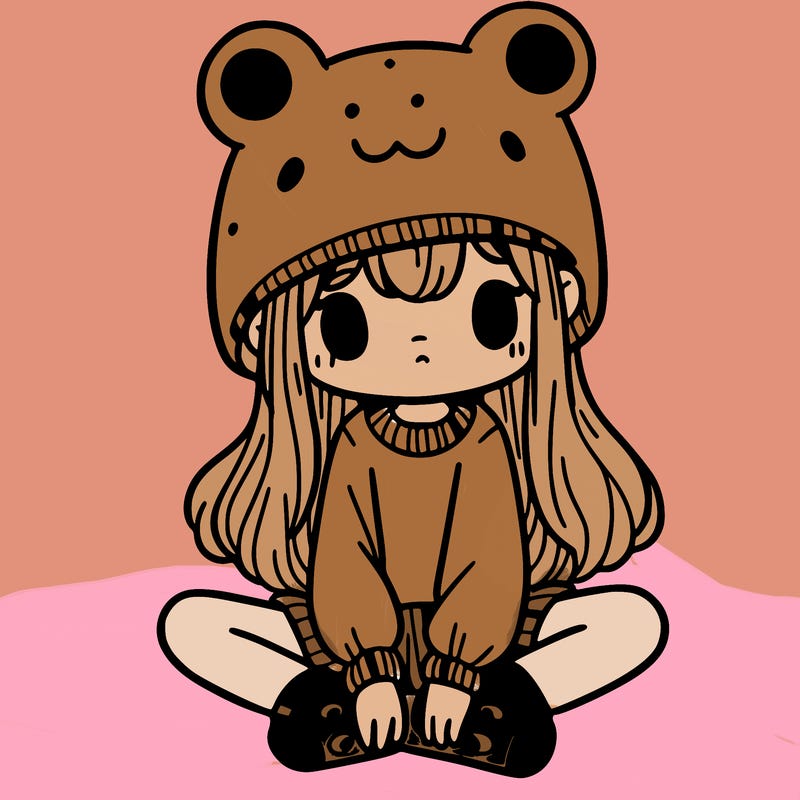 a girl wearing a frog hat and some frog socks