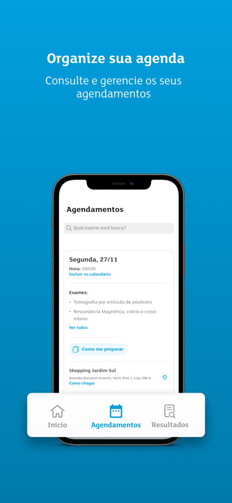 Interfaz de la app a plus que muestra la sección de citas para exámenes médicos