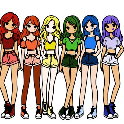 a group of girls wearing crop tops and shorts