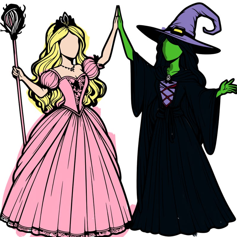 detailed realistic split of a princess and a witch