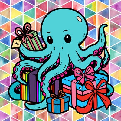 an octopus wrapping gifts
