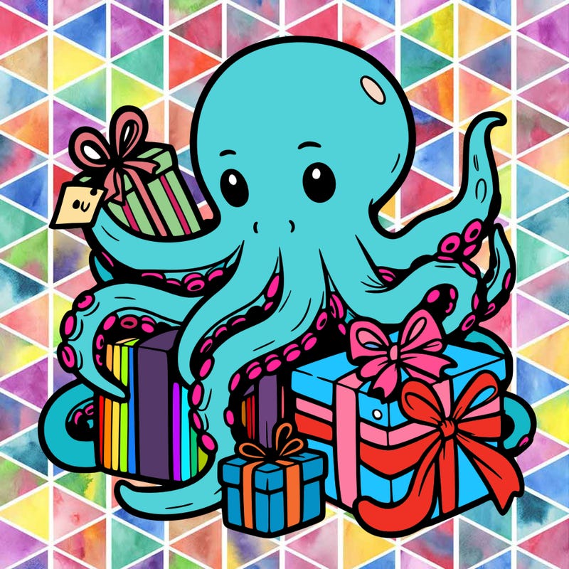 an octopus wrapping gifts