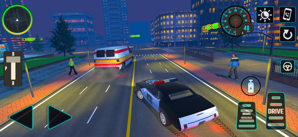 Police Duty Cop Simulator Game - Police car chasing a van on a city street at night in Police Duty Cop Simulator Game
