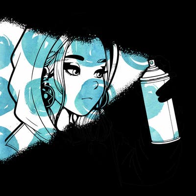 a realistic girl, spray painting