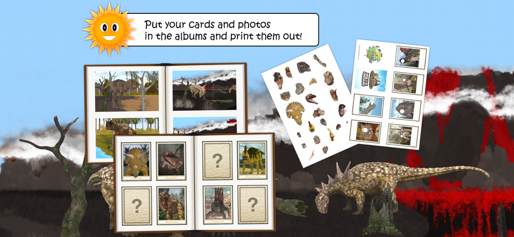 Dinosaurs (full game) - Álbum de fotos de dinosaurios y tarjetas imprimibles en la aplicación educativa Dinosaurios juego completo
