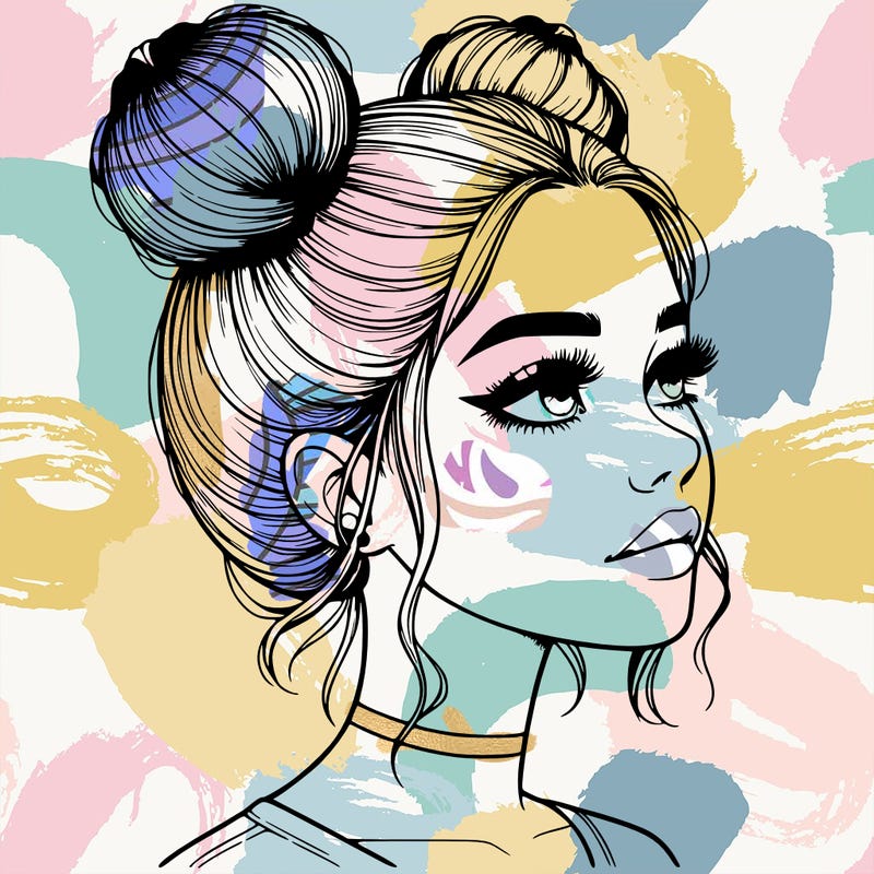 realistic girl with buns on the top of her head