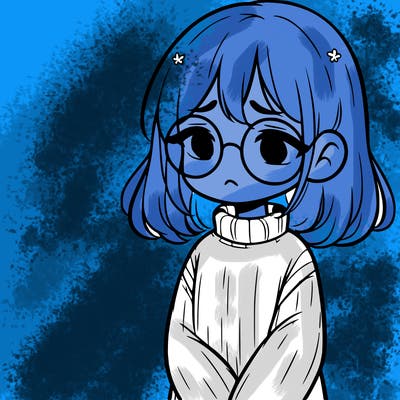 sad girl with glasses in a sweater