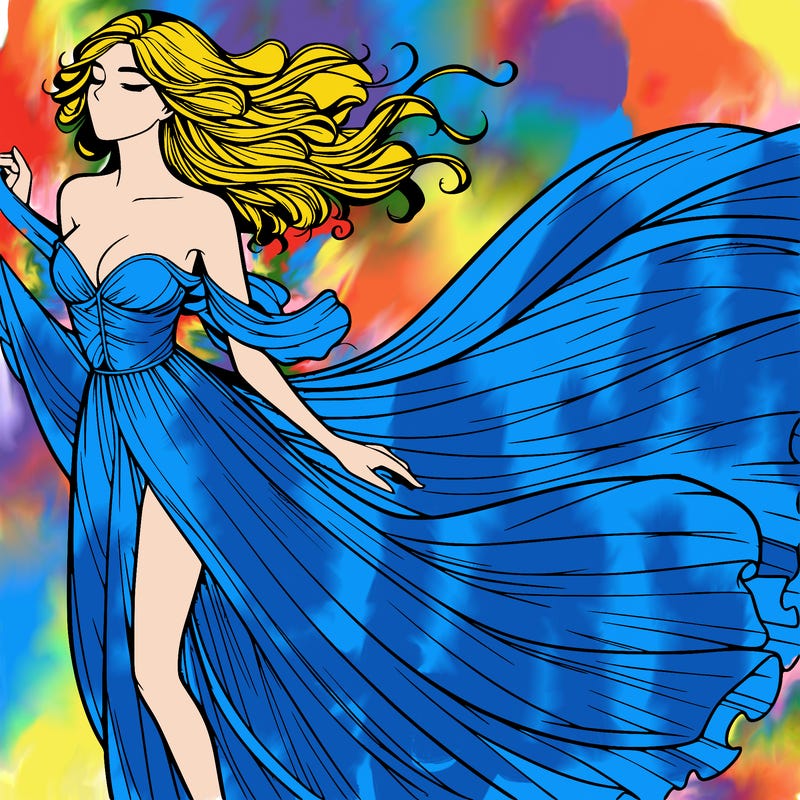 realistic woman in dress flowing the the wind