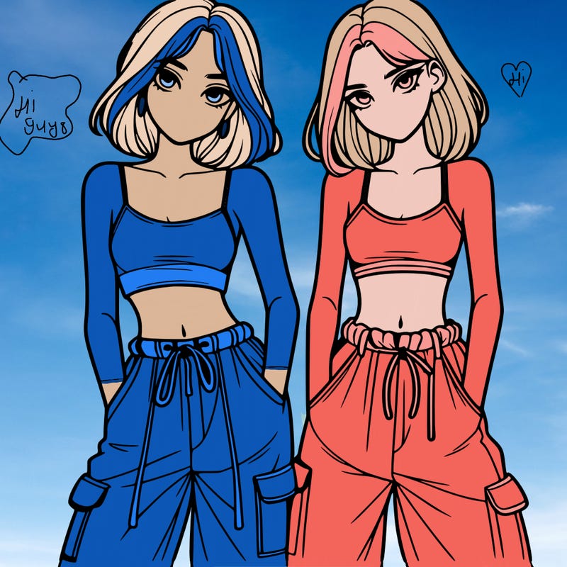 two girls with crop top with baggy pants