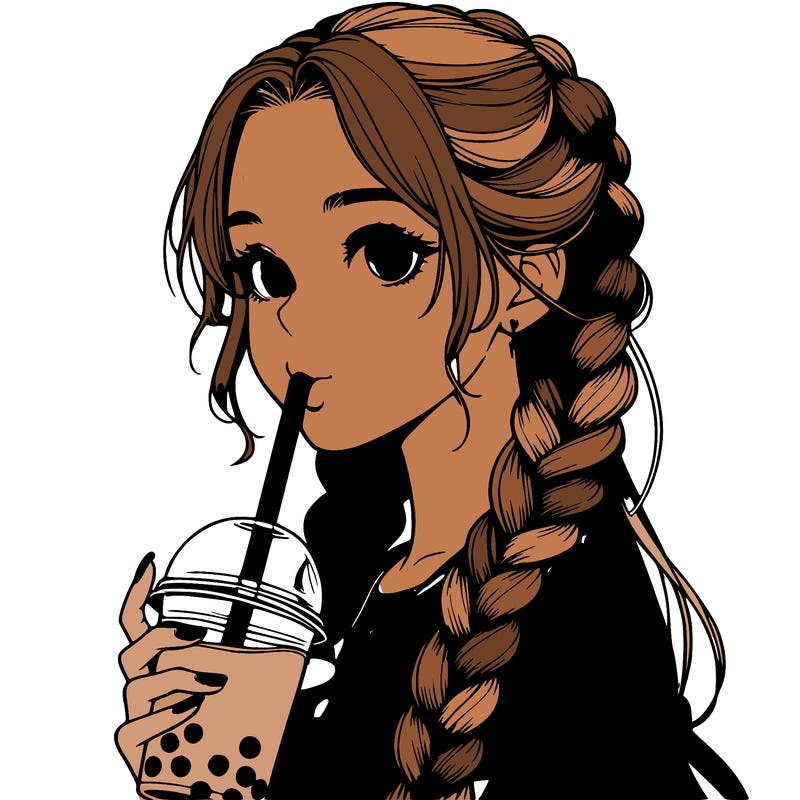 realistic girl with braided hair drinking boba