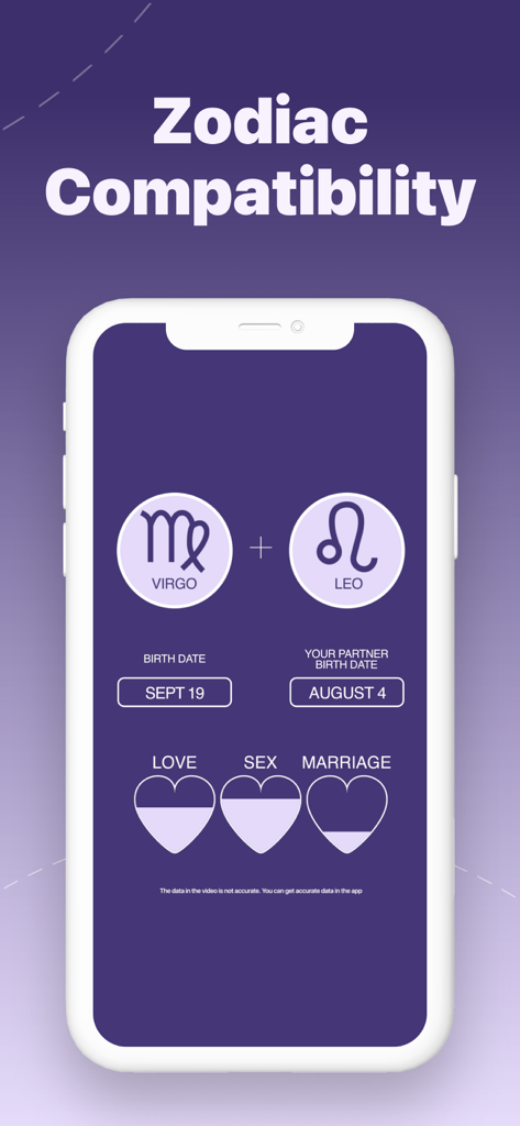 Serene: Talk to Astrologer - Serene app interface displaying zodiac compatibility analysis between Virgo and Leo signs across love sex and marriage categories.