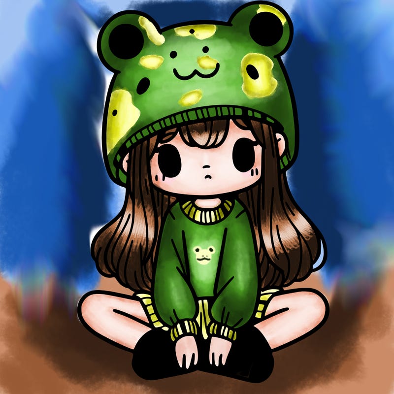 a girl wearing a frog hat and some frog socks