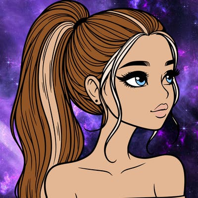 a beautiful and realistic girl with a high pony tail