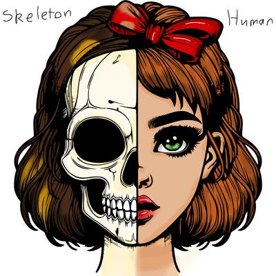 realistic girl with half skull mask
