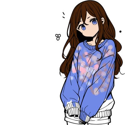 manga teen girl  in a sweater and baggy pants