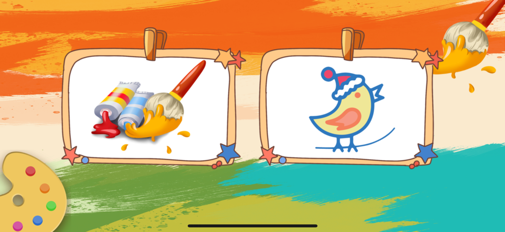 Sketch Master app screen with drawing tools and a yellow bird illustration