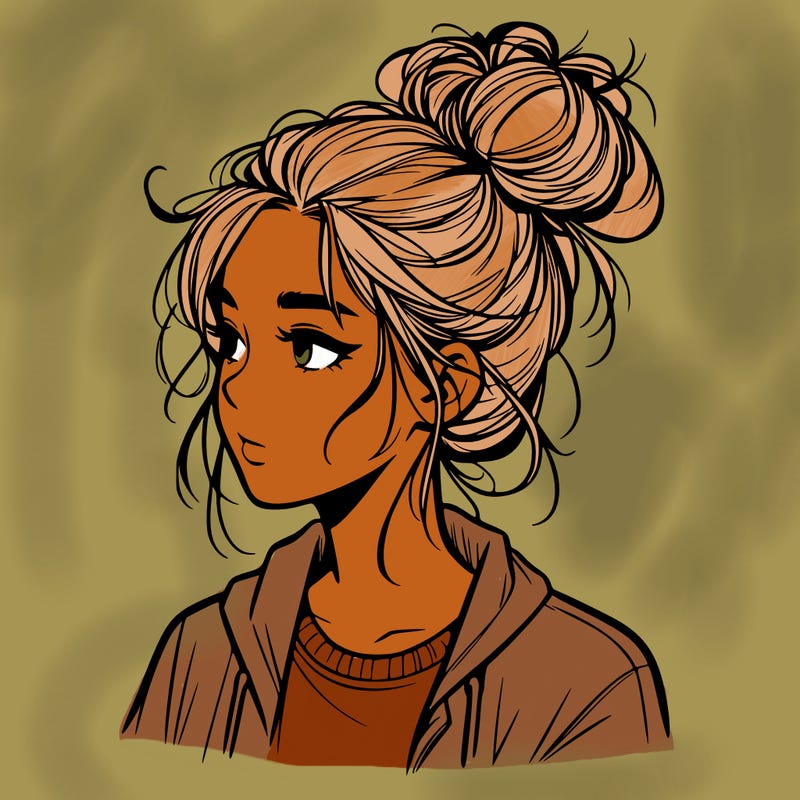 realistic teenage girl with a messy bun