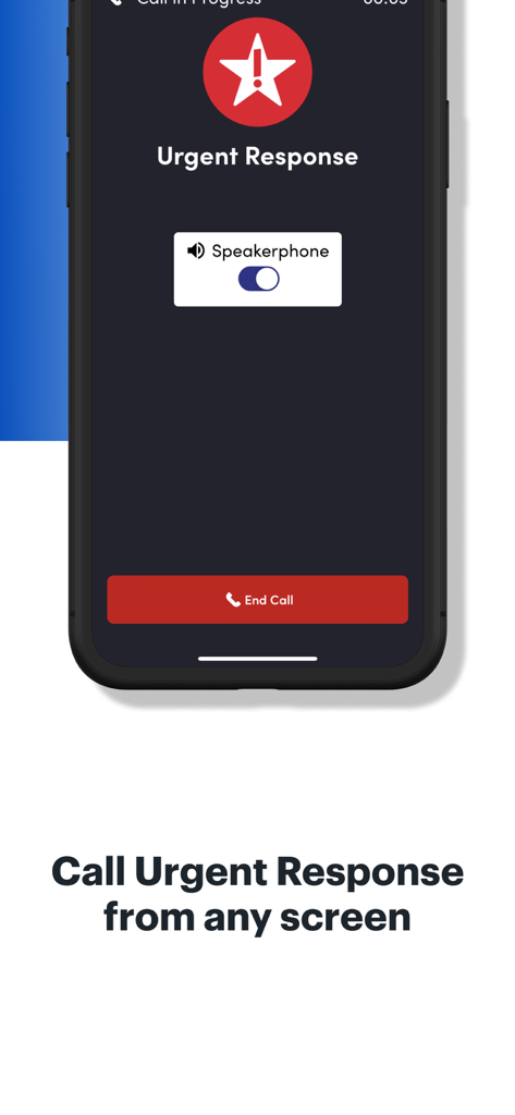 Lively Health & Safety Service - Interfaz de la aplicación Lively que muestra una llamada de emergencia activa al equipo de respuesta urgente con opción de altavoz
