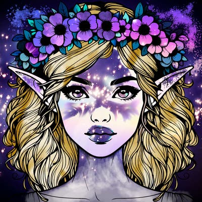 realistic female elf with flower crown