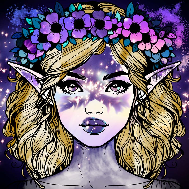 realistic female elf with flower crown