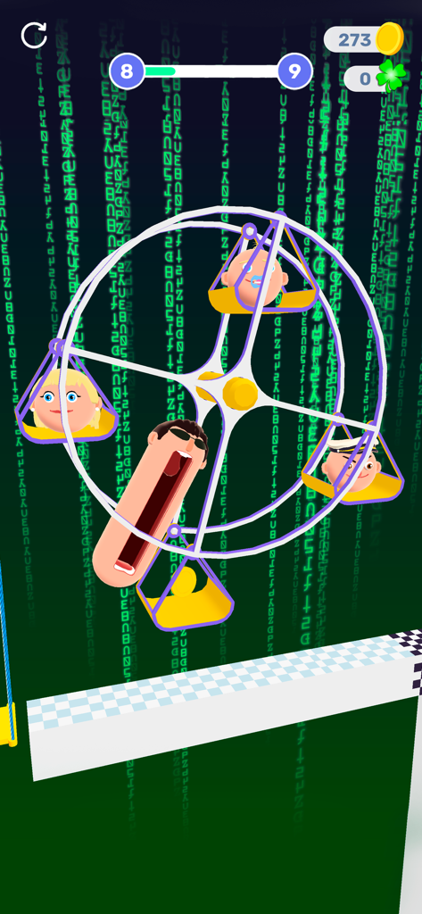 Hopping Heads: Scream & Shout - Ein schreiender Charakterkopf springt in Hopping Heads durch ein Riesenrad-Hindernis