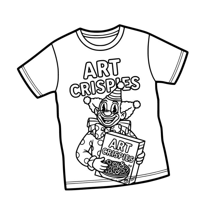 shirt that says art crispies with a clown