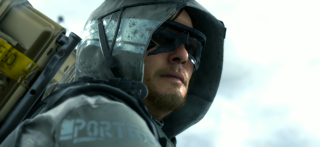 Close-up of Sam Bridges wearing a hood and futuristic goggles in Death Stranding Director's Cut