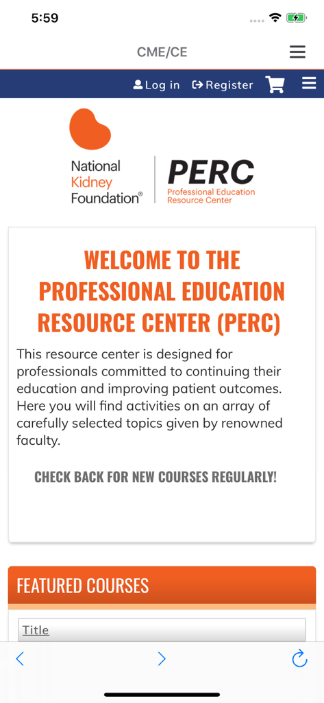 National Kidney Foundation Professional Education Resource Center mobile app interface