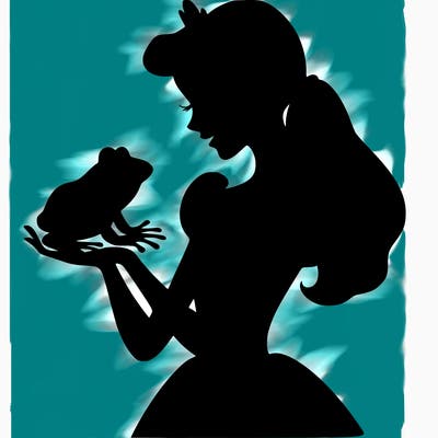 a shadow of a princess holding a frog realistic