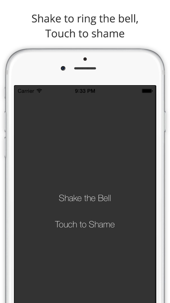The Bell of Shame app showing shake and touch options