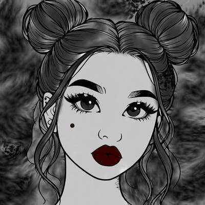 realistic girl with two buns on her hair and lips