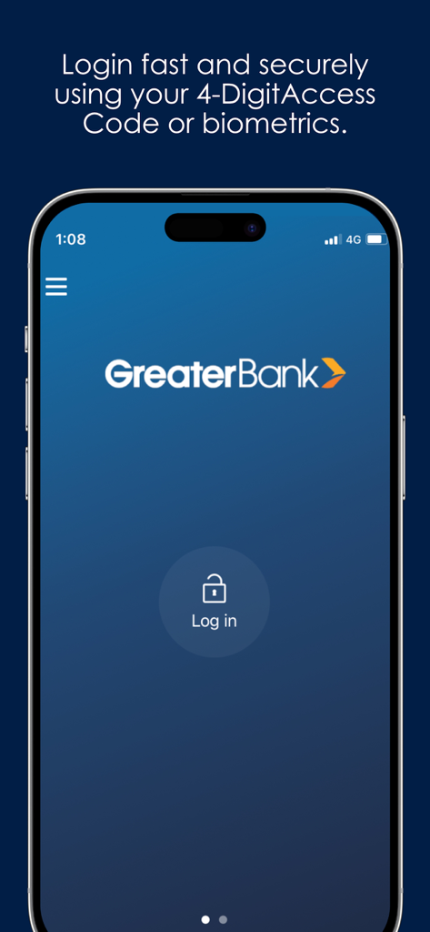 Greater Bank - Greater Bank mobile app login screen with secure biometric access