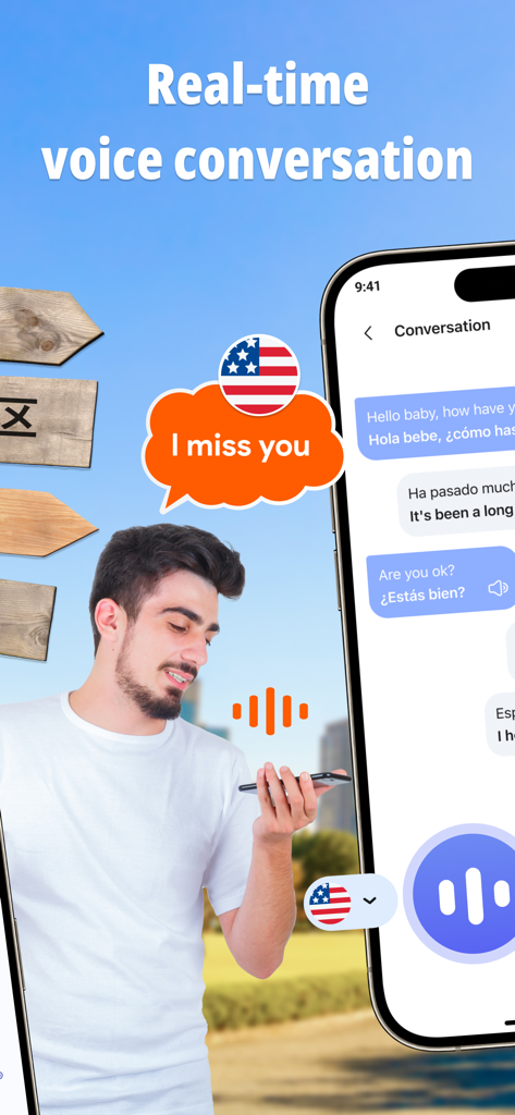 AMO translator, Translate all - Real time voice conversation interface on AMO Translator app