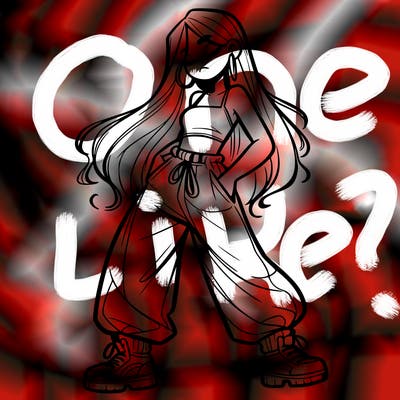 girl in baggy pants crop top and long hair