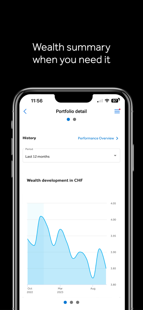 Barclays Private Bank - Barclays Private Bank app portfolio detail showing a wealth development line graph in Swiss Francs