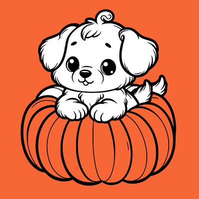 cute little puppy in a pumpkin