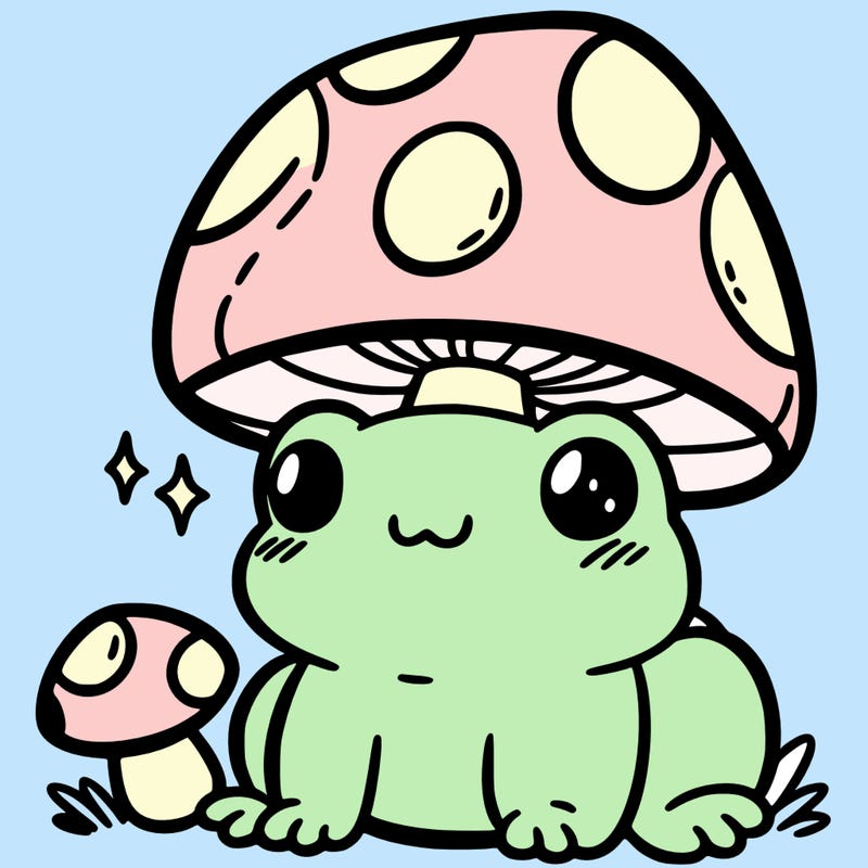 a cute frog with a mushroom hat