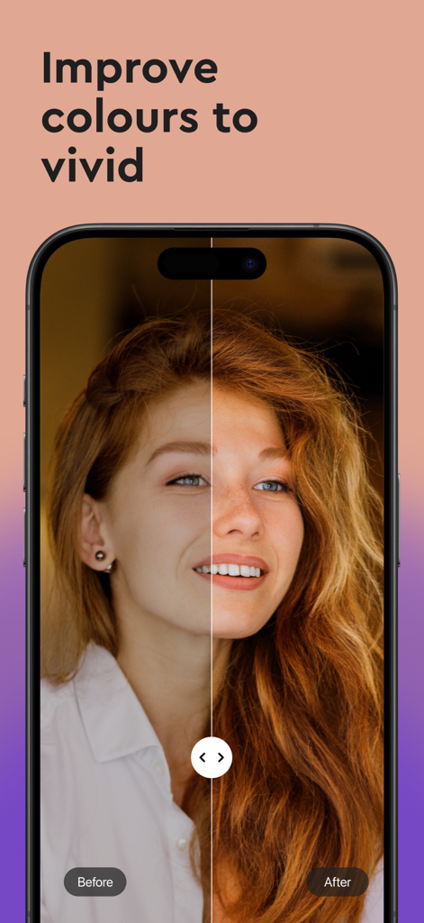 AfterShot - AI photo editor - Before and after portrait comparison showing AI color enhancement for vivid results