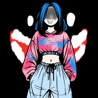 realistic girl faceless with baggy pants and a crop top