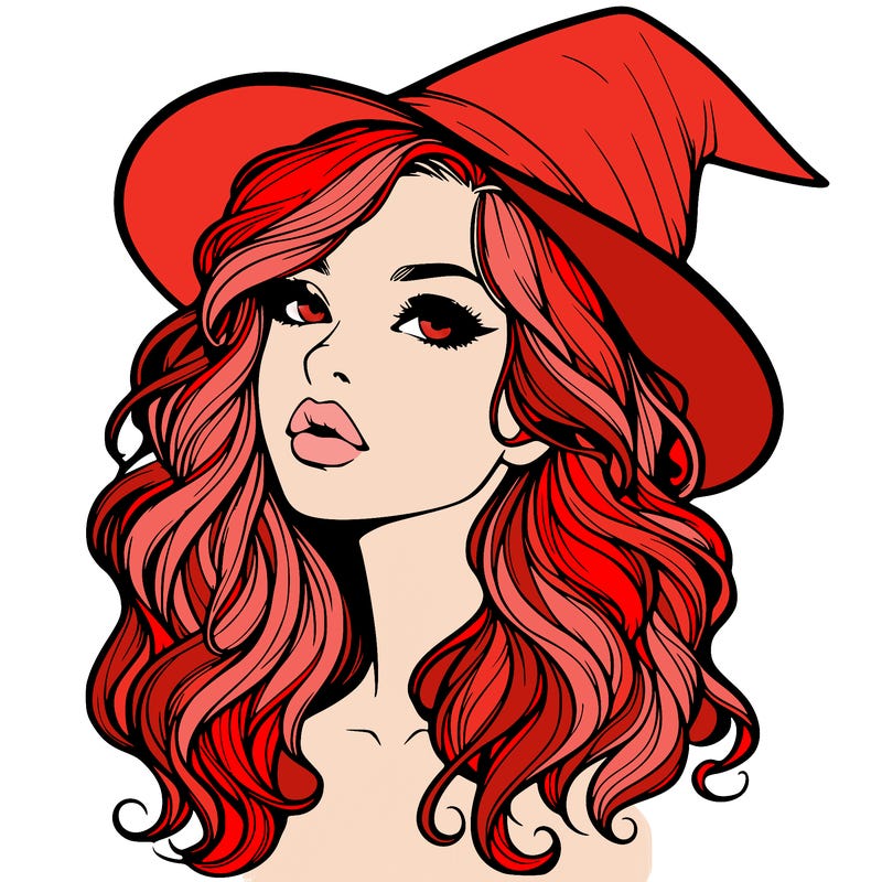 realistic witch girl with wavy hair and lips