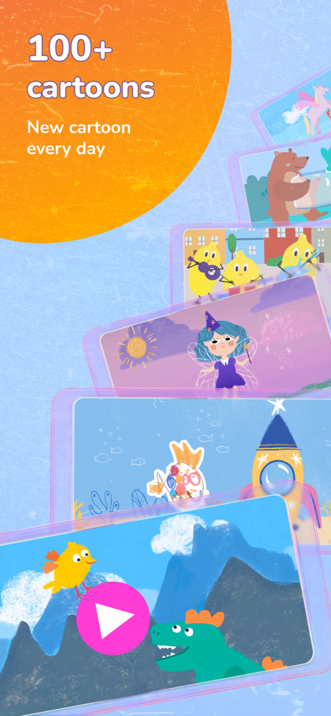 A collection of animated cartoons in the Animopus app featuring colorful kids drawings.