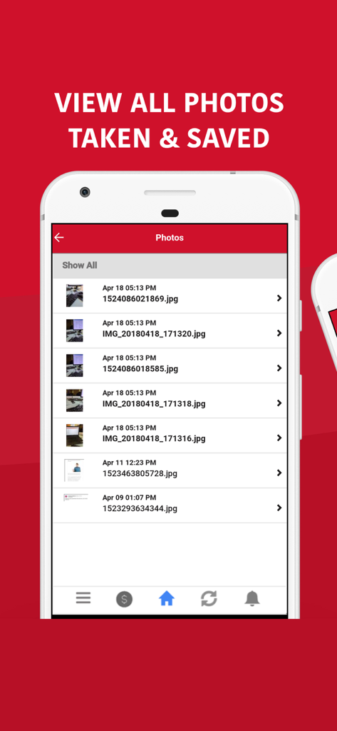Interface of the WebWatcher parent app showing a list of photos taken and saved on a monitored device with timestamps and file names