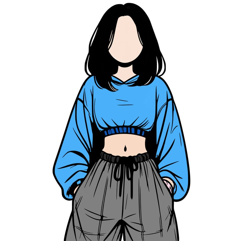 realistic girl faceless with baggy pants and a crop top