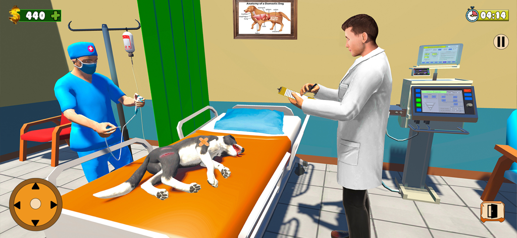 Pet Dog Simulator - Pet Vet - Veterinarian examining an injured dog in a pet hospital simulator