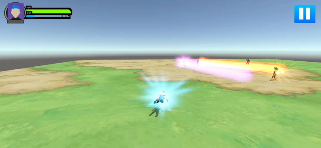 Stick Warriors 3D - Stick Warriors 3D gameplay showing a character with a blue aura and energy beams in a battle arena