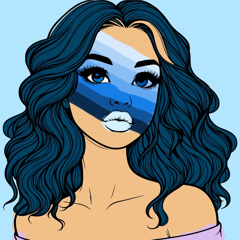 realistic girl with wavy hair and lips