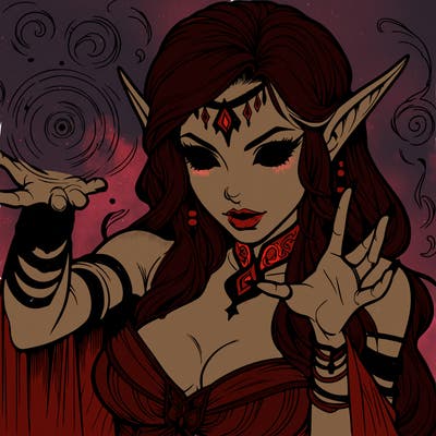 realistic scary beautiful elf sorceress casting spell
